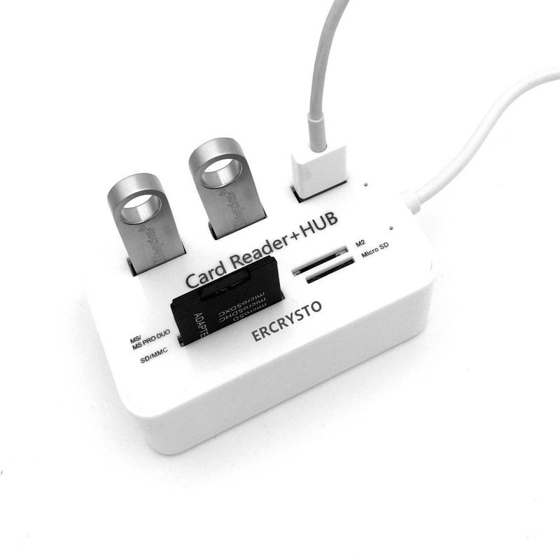 ERCRYSTO Card Reader and 3 Ports USB Hub, High Speed External Memory Card Reader (MS, Micro SD,SD/MMC,M2,TF Card), White. - Image 2